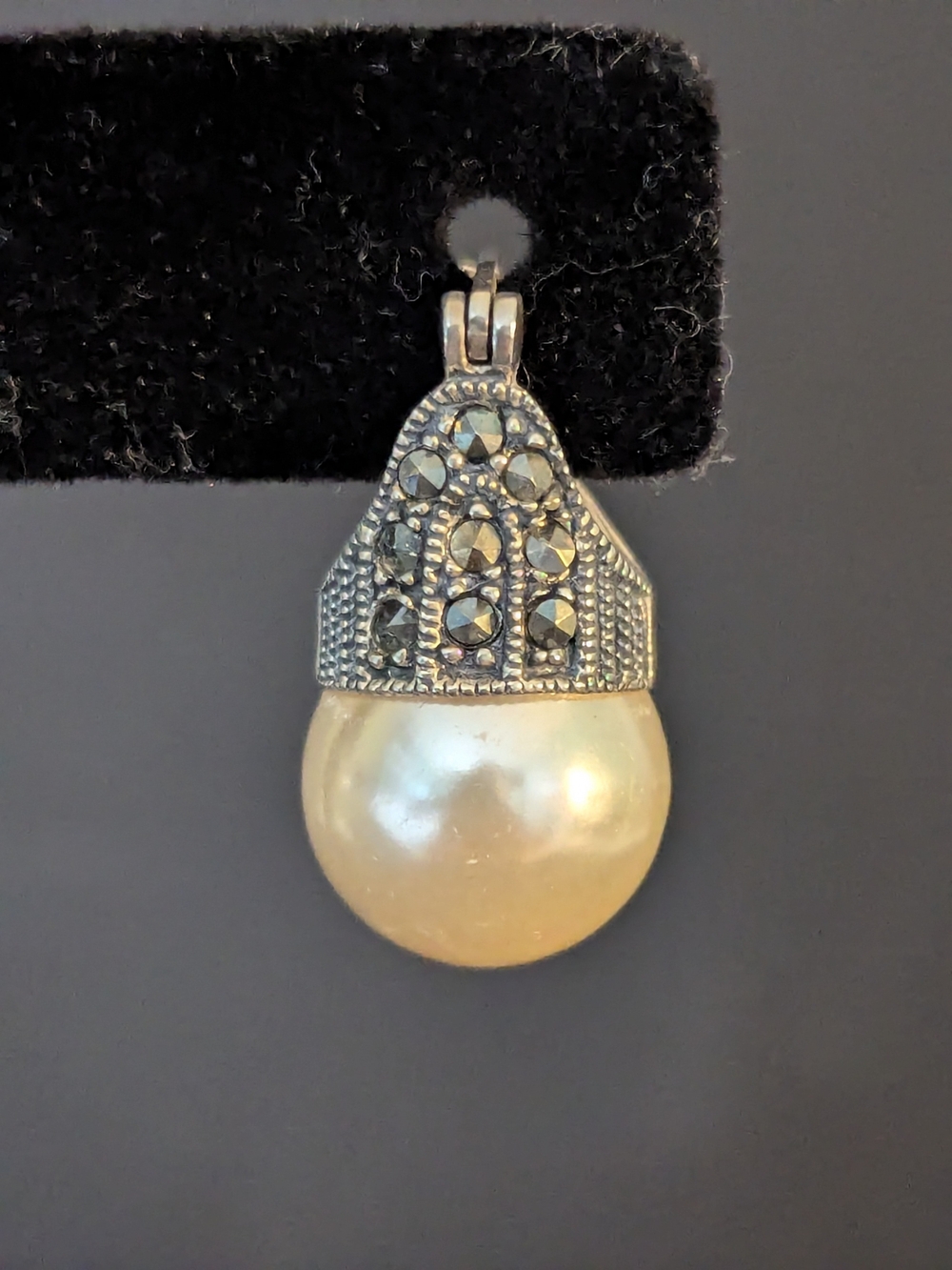 Ivory Faux Pearl Drop Earrings with Marcasite Cap